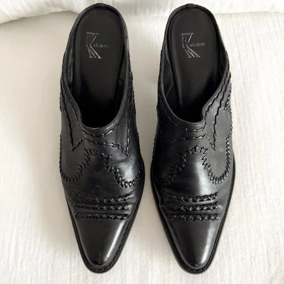 White Mountain Black Leather Western Mules - Picture 1 of 7
